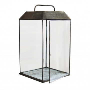 Lanterna in metallo e vetro, dimensioni 33x33x63 cm, finitura bronzo
