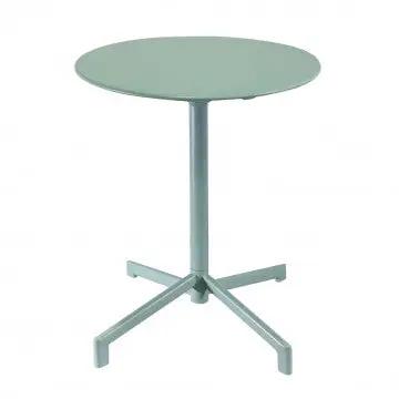Tavolo Vega ø 60 in acciaio verde salvia, finitura opaca e struttura resistente, ideale per arredare spazi esterni.