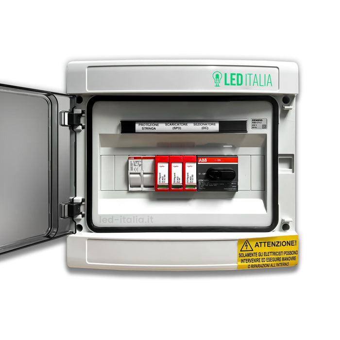 Quadro di Campo DC 1 Stringa 1 MPPT 1000VDC 20A con centralino IP65 8 moduli, dotato di sezionatore, portafusibile e scaricatore ABB/DEHN per impianti fotovoltaici