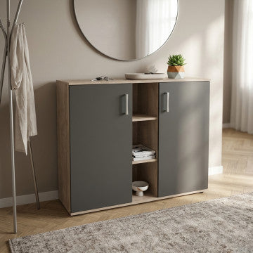 Mobiletto 2 Ante 3 Mensole Rovere Chiaro Antracite 101x87h cm