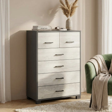 Cassettiera 6 cassetti 70x41x112 cm MDF titanio quercia bianco