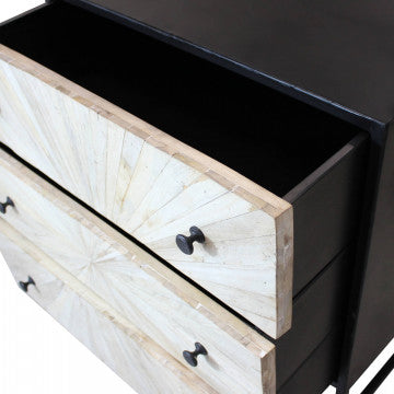 Mobile con 3 cassetti in legno di mango e struttura in ferro