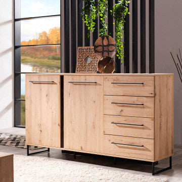 Mobile basso rovere artigiano con ante nere, 159 x 42 x 92,5 cm