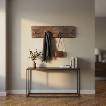 Appendiabiti in legno riciclato e metallo, 60x8x15 cm