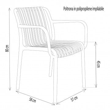 Poltrona in polipropilene impilabile, disponibile in colore bianco
