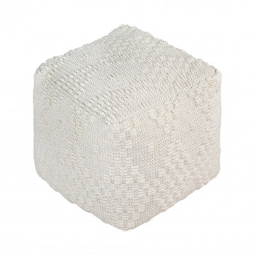 Pouf quadrato in cotone e lana, 40x40x40 cm, colore bianco avorio