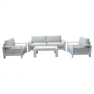 Salotto 3 posti in laminato HPL e alluminio con cuscini