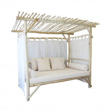 Gazebo letto in teak con cuscini, struttura poliestere, 250x180x204 cm