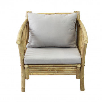 Poltrona in bamboo con cuscino, struttura in legno, 78x67 cm