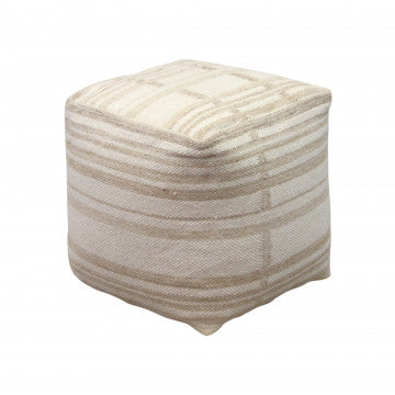 Pouf quadrato in cotone e lana avorio, 40x40x40 cm