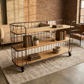 Mobile in ferro e legno con 3 ripiani, dimensioni 170x43,5x85 cm
