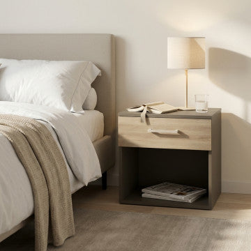 Comodino in truciolare bilaminato grigio olmo 44,5x35x43,5 cm