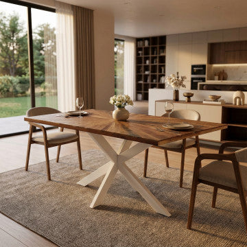 Tavolo in acacia e metallo bianco 180x90 cm altezza 77