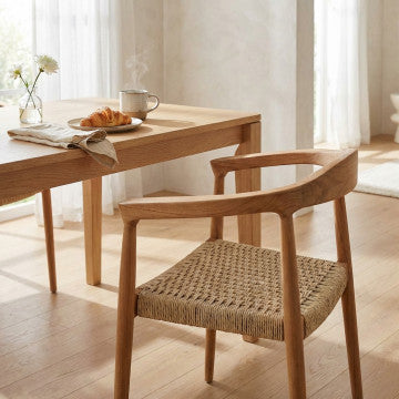 Poltrona in teak con seduta intreccio 2x2, 59x54x78 cm