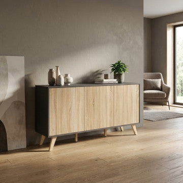 Mobile con 3 ante in melammina, struttura grigia, 150x39,5x75 cm