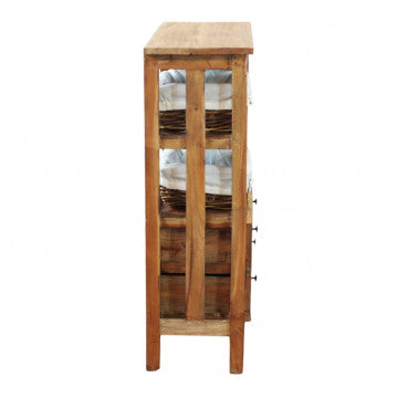 Mobiletto in rattan e legno riciclato, struttura robusta, peso 21 kg