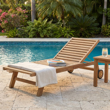 Lettino in teak massello, dimensioni 200x76x35 cm, colore marrone chiaro