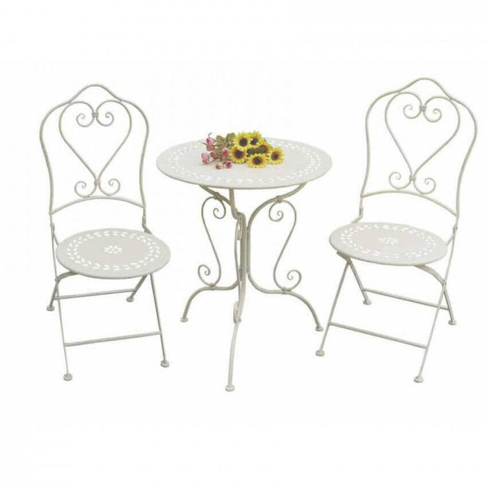 Set Tavolo e 2 Sedie Bistrot Acciaio Bianco 62x73h cm