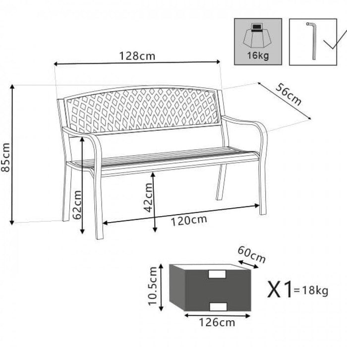 Panchina Montreal 2 Posti Acciaio Antracite 128x56x85h cm