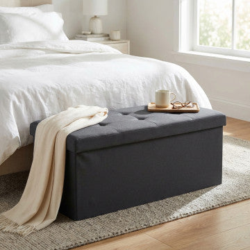 Pouf contenitore rettangolare in tessuto nero 76x38x38 cm
