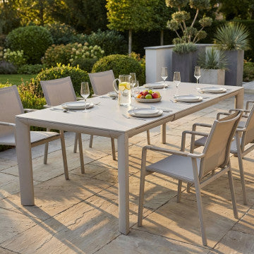 Tavolo alluminio verniciato grigio sabbia 260-400x110 cm altezza 75