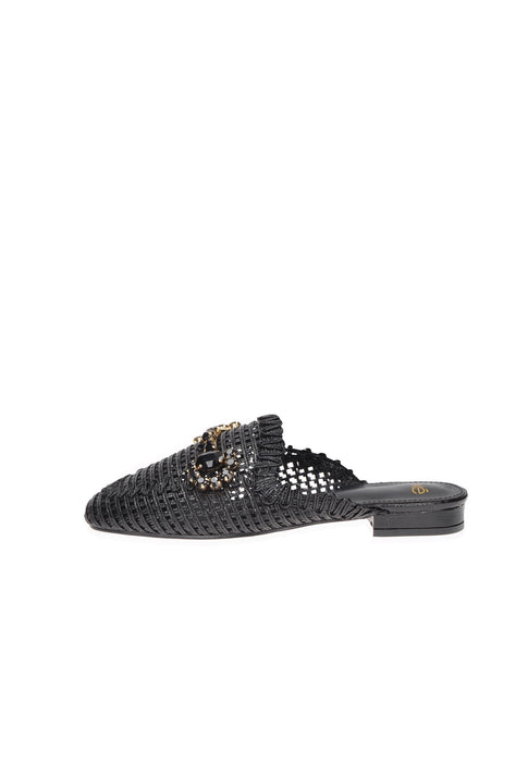 Sabot EXE Luna Ecopelle Intrecciata con Mascherino Frontale Strass Sottopiede Imbottito Fondo Gomma Tacco 2 cm