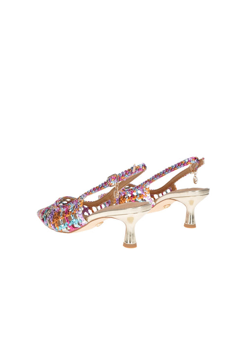 GD246 Decollete Aperto Dietro Gold E Gold In Ecopelle Con Cinturino Sottopiede Imbottito In Pelle Tacco Alto 6 Cm