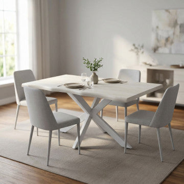 Tavolo piano MDF effetto legno struttura metallo bianca 160x90x75 cm