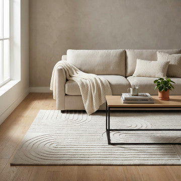Tappeto in lana e cotone avorio 120x180 cm con motivi decorativi