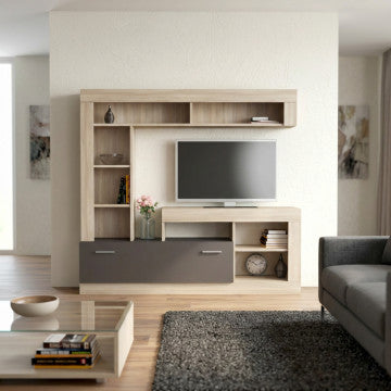 Parete Soggiorno Leonard Olmo Grigio 170x42x170h cm