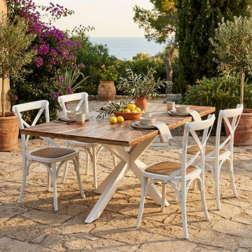 Tavolo in acacia e metallo bianco 180x90 cm altezza 77