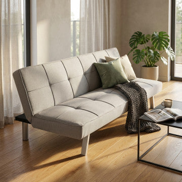 Divano letto grigio chiaro melange, struttura metallo legno, 178x81x71 cm