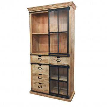 Mobile in legno di mango con 2 ante e 5 cassetti 110x40x200 cm
