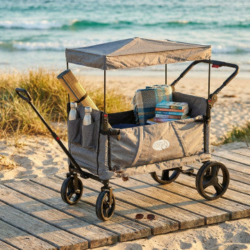 Carrello con tettuccio in poliestere e metallo, dimensioni 88x51x39 cm