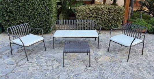 Salotto Set Posada 4 pz in Acciaio Marrone con Cuscini Ecrù – Arredo Esterno
