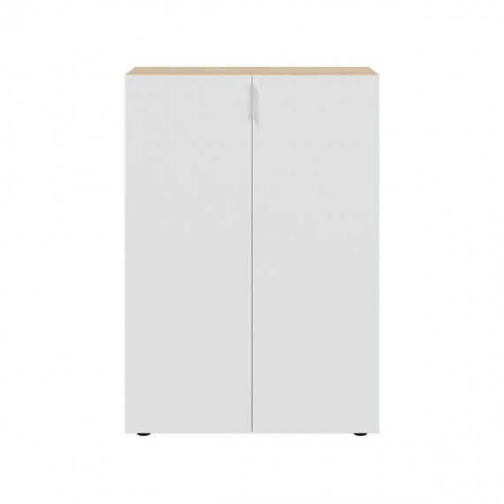 Scarpiera a 2 ante in legno rovere e bianco, design contemporaneo, ideale per organizzare fino a 28 paia di scarpe in spazi ridotti.