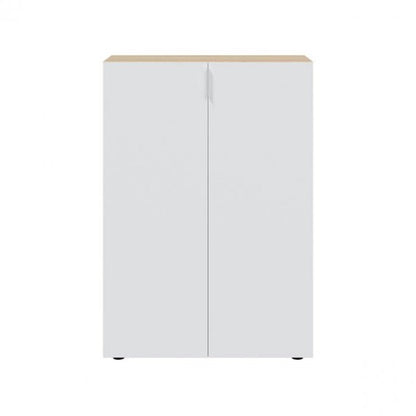 Scarpiera a 2 ante in legno rovere e bianco, design contemporaneo, ideale per organizzare fino a 28 paia di scarpe in spazi ridotti.