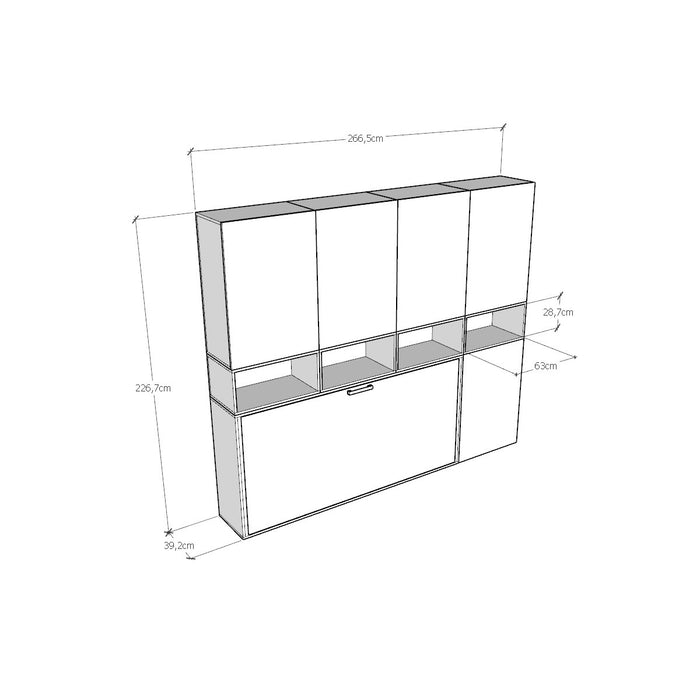Disegno tecnico della composizione Kando con misure dettagliate, utile per progettare soluzioni d’arredo salvaspazio personalizzate.