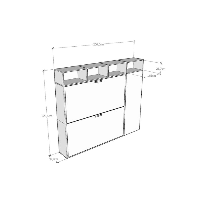 Letto a scomparsa matrimoniale orizzontale Kando con libreria multifunzionale
