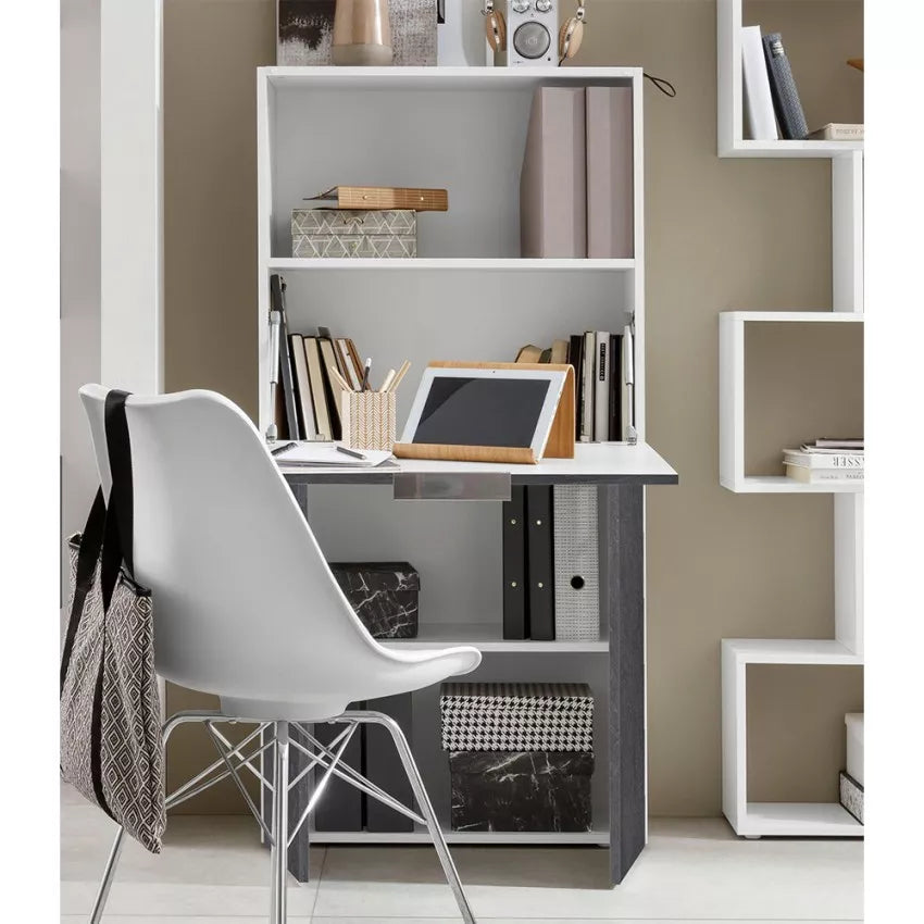 Scrivania Salvaspazio Dalia - Anta Ribaltabile, Made in Italy, Bianco