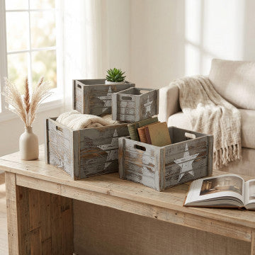 Set 4 cassette legno paulonia grigio dimensioni graduate 41x31x20 cm