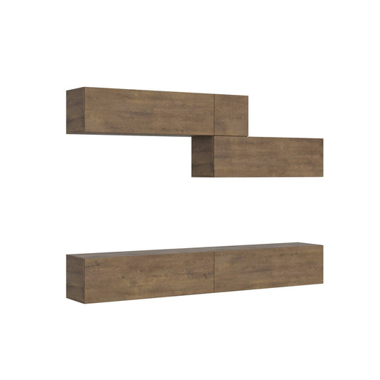 Parete soggiorno Composizione A03 L.268 P.39,2 in finitura legno, composta da moduli sospesi moderni ITAMOBY per arredamento salotto.