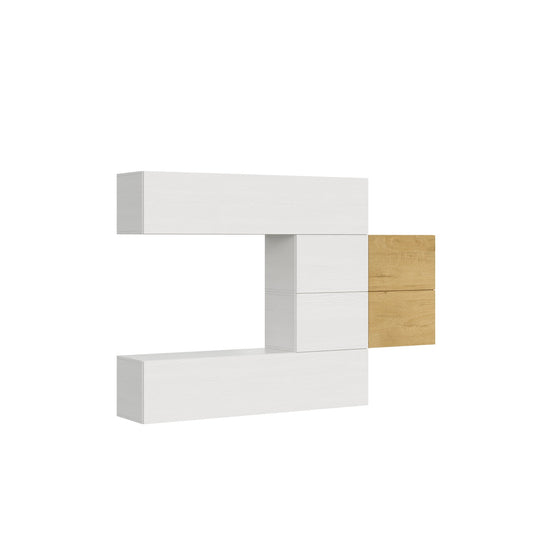 Parete Attrezzata Soggiorno Isoka A24 L.234 H.160 P.39,2 in finitura bianco e rovere, design moderno con pensili modulari e linee pulite.