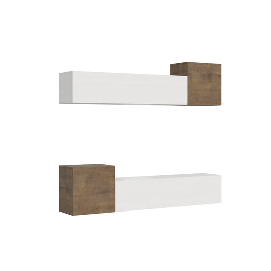 Moduli sospesi della Composizione parete soggiorno A37 L.234 P.39,2 in finitura bianco e rovere, ideali per arredare con stile moderno.