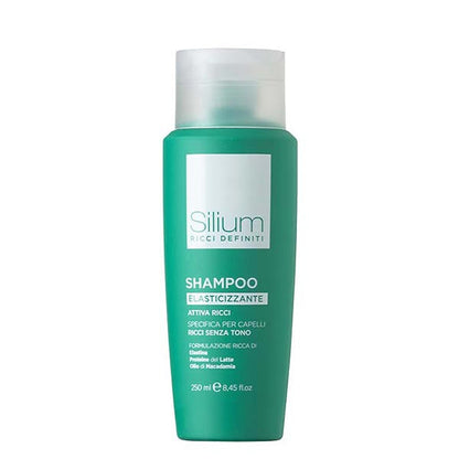 Shampoo attiva ricci Silium Ricci Definitivi, formato da 250 ml, in bottiglia verde con etichetta bianca, ideale per capelli ricci senza tono
