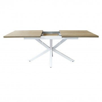 Tavolo allungabile piano melamina con venature, struttura metallo, 160/200x90 cm