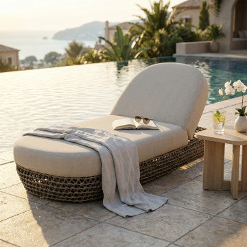 Lettino in alluminio con corde beige, 82x205x36 cm, 24 kg