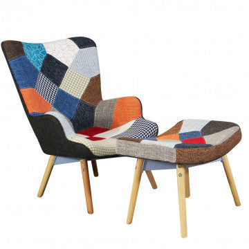 Poltrona con poggiapiedi struttura metallo seduta ABS gambe legno