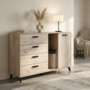Mobile Umbria in truciolare bilaminato rovere grigio e nero 137,5x40x90,5 cm