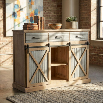 Mobile con struttura in metallo e legno, dim. 113x39,5x81 cm, colore marrone